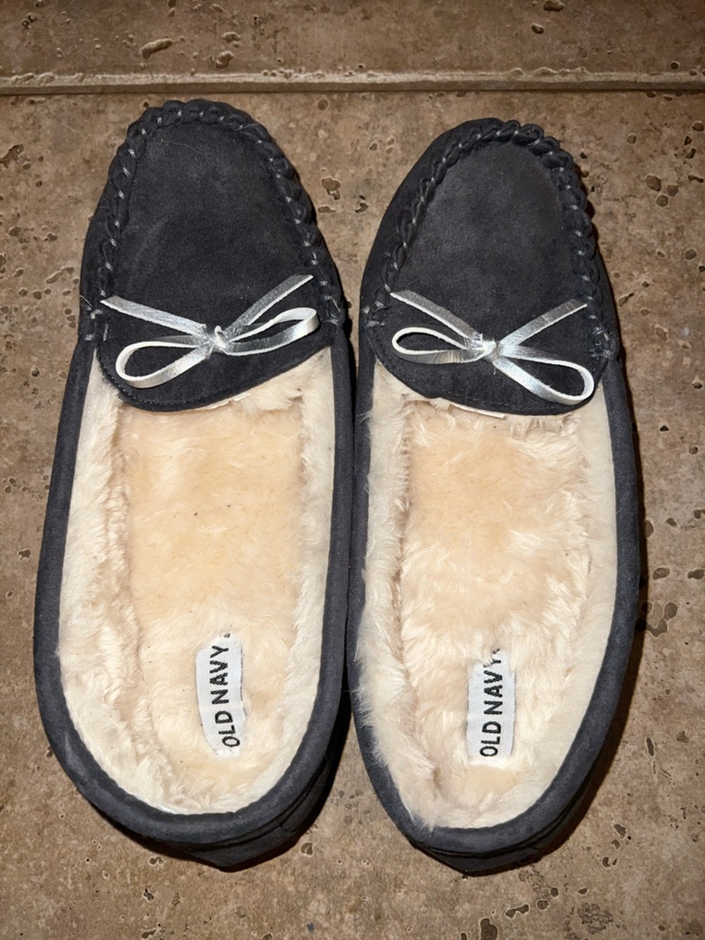 Old Navy Gray Faux Suede Faux Fur Lined Slippers